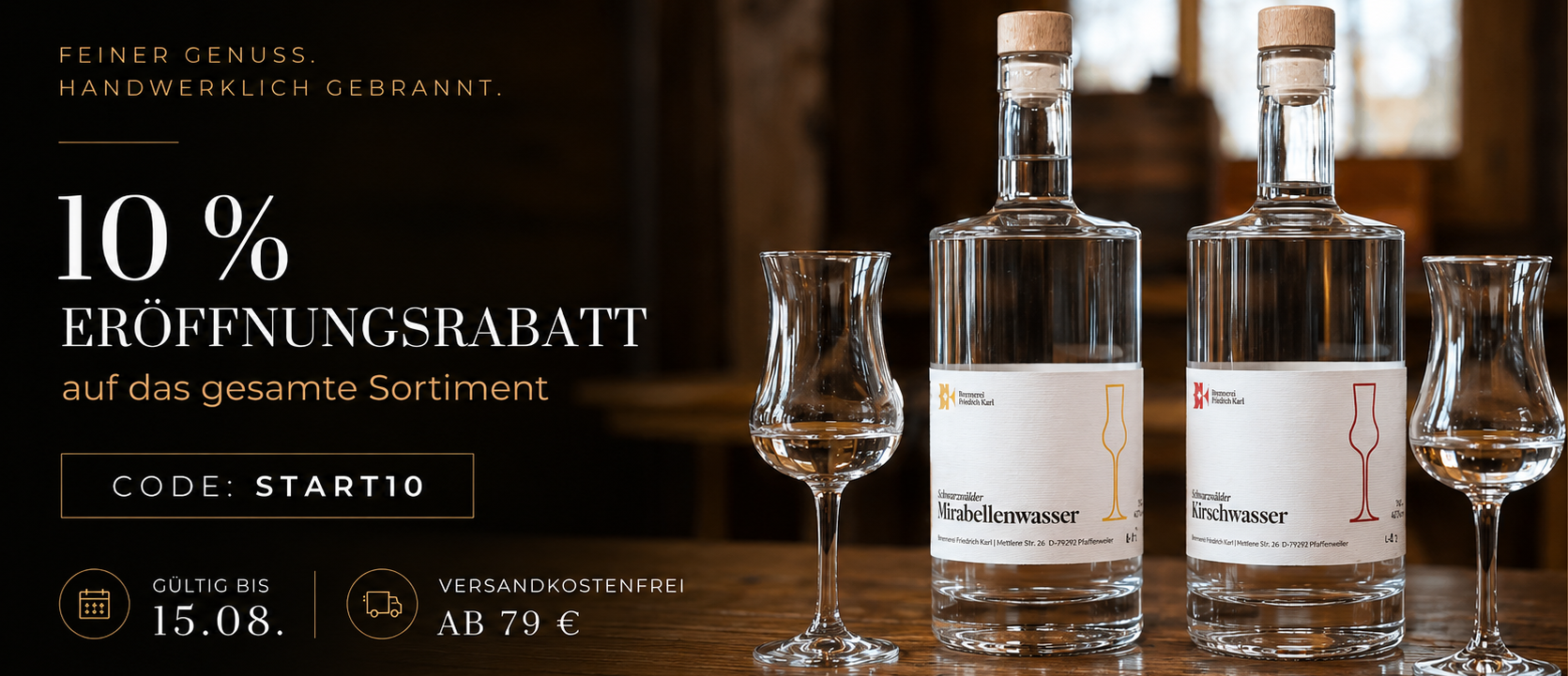 Banner zur Ankündigung der Eröffnung. des Shops, mit einem Code von 10% mit dem Code: Start10